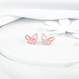 Women's Rose Gold Zircon-Studded Butterfly Earrings