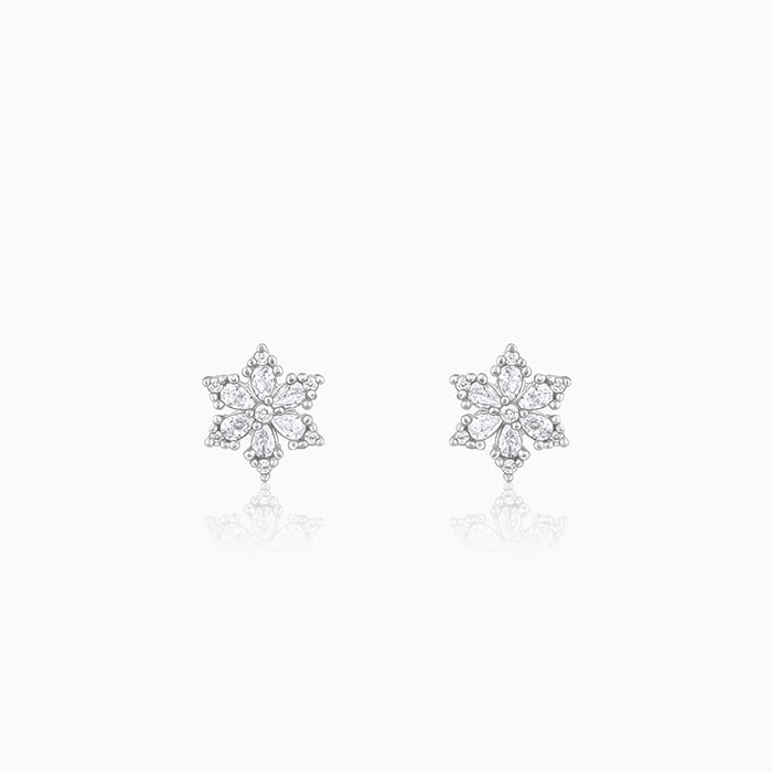 Silver Flowery Snowflake Studs