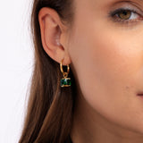 Women's Gold Plated Emerald Hoop Earrings Waterproof & Anti-Tarnish