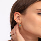 Women's Gold Plated Emerald Hoop Earrings Waterproof & Anti-Tarnish