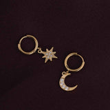 Women's Gold Plated Studded Star Moon Hoop Earrings Waterproof & Anti-Tarnish