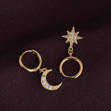 Women's Gold Plated Studded Star Moon Hoop Earrings Waterproof & Anti-Tarnish