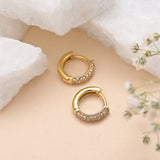 Women's Gold Plated Diamond Huggie Hoop Earrings Waterproof & Anti-Tarnish