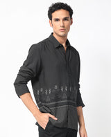 Men's Black Casual Regular Fit Printed Full Sleeves Shirt