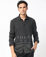 Men's Black Casual Regular Fit Printed Full Sleeves Shirt
