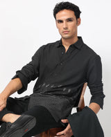 Men's Black Casual Regular Fit Printed Full Sleeves Shirt