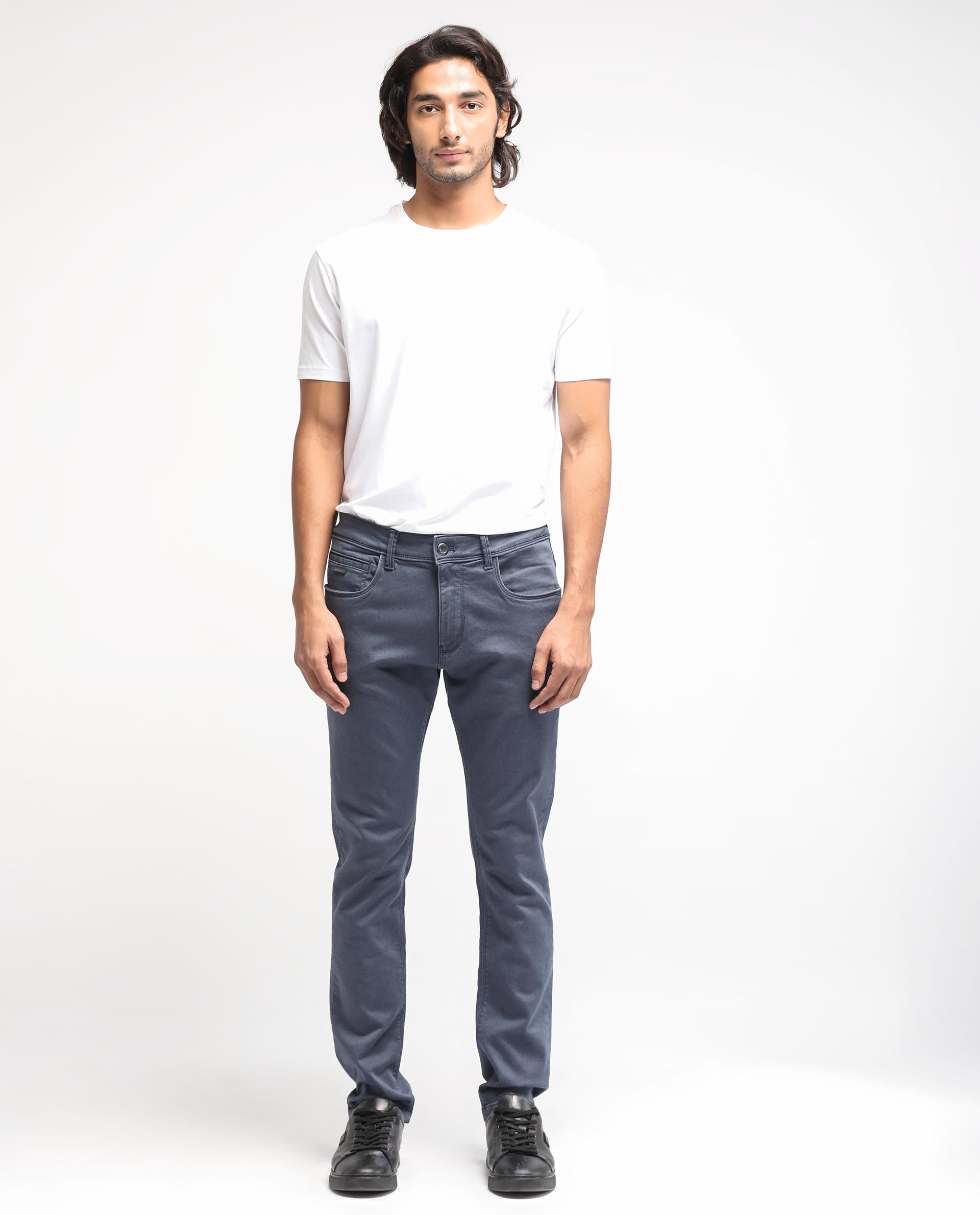 Men's Grey Casual Slim Fit Solid Jeans