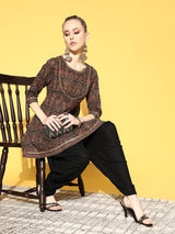 Women's Black Ethnic Motifs Printed Regular Gotta Patti Pure Cotton Kurti with Dhoti Pant