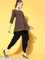Women's Black Ethnic Motifs Printed Regular Gotta Patti Pure Cotton Kurti with Dhoti Pant