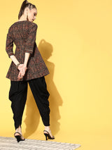 Women's Black Ethnic Motifs Printed Regular Gotta Patti Pure Cotton Kurti with Dhoti Pant