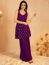Women's Purple Floral Printed A-line Kurta and Sharara