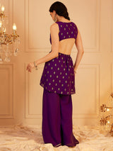 Women's Purple Floral Printed A-line Kurta and Sharara