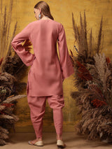 Women's Pink Ethnic Motifs Embroidered Thread Work Kurta with Dhoti Pant