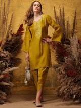 Women's Yellow Ethnic Motifs Embroidered Kurta with Dhoti Pant