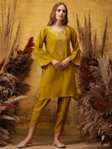 Women's Yellow Ethnic Motifs Embroidered Kurta with Dhoti Pant