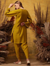 Women's Yellow Ethnic Motifs Embroidered Kurta with Dhoti Pant