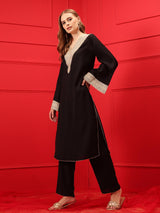 Women's Black Ethnic Motifs Embroidered Kurta with Trouser