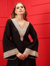 Women's Black Ethnic Motifs Embroidered Kurta with Trouser