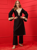 Women's Black Ethnic Motifs Embroidered Kurta with Trouser