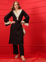 Women's Black Ethnic Motifs Embroidered Kurta with Trouser