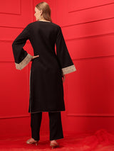 Women's Black Ethnic Motifs Embroidered Kurta with Trouser