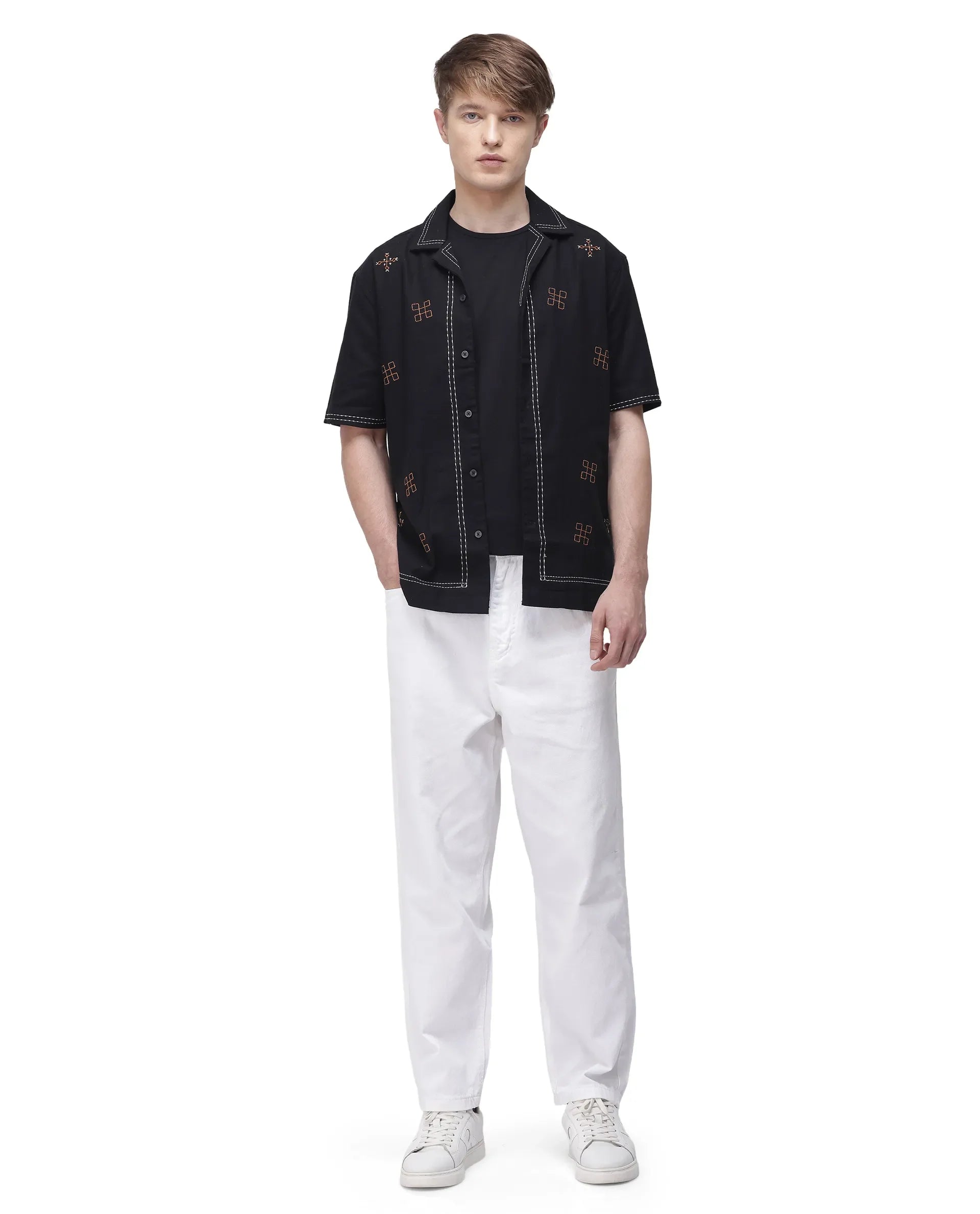 Men's White Casual Baggy Fit Solid Jeans