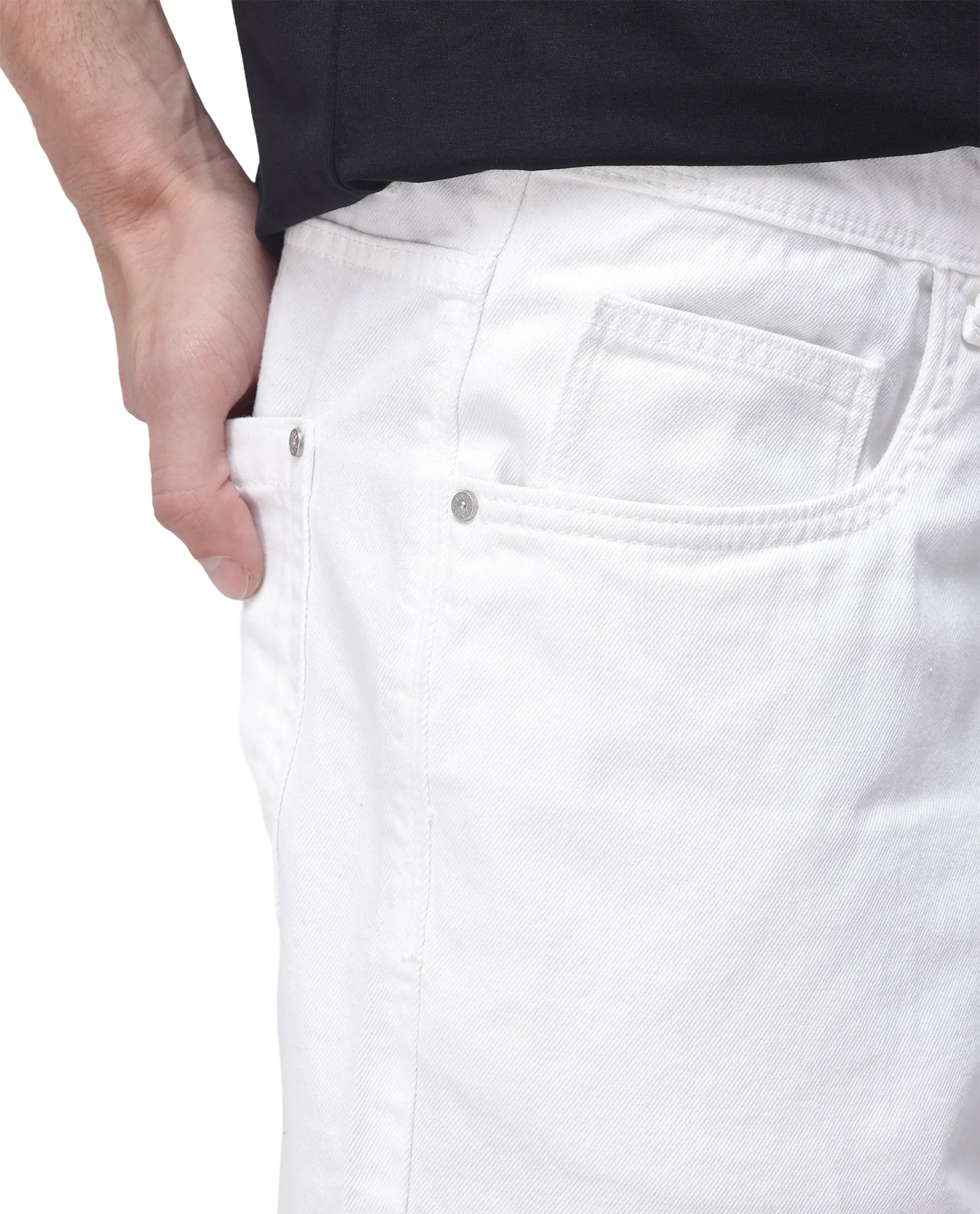 Men's White Casual Baggy Fit Solid Jeans