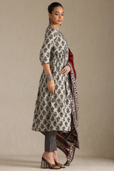 Women's Grey Viscose Floral Print Suit Set With Zardozi