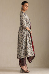 Women's Grey Viscose Blend Floral Print Suit Set With Sequins