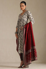 Women's Grey Viscose Blend Floral Print Suit Set With Sequins