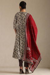 Women's Grey Viscose Blend Floral Print Suit Set With Sequins