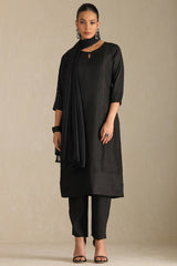 Women's Black Art Silk Embroidered Suit Set With Sequins