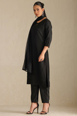 Women's Black Art Silk Embroidered Suit Set With Sequins