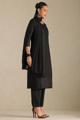 Women's Black Art Silk Embroidered Suit Set With Sequins