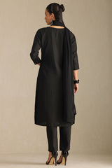 Women's Black Art Silk Embroidered Suit Set With Sequins