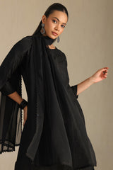 Women's Black Art Silk Embroidered Suit Set With Sequins