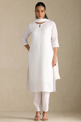 Women's White Art Silk Embroidered Suit Set With Sequins