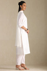Women's White Art Silk Embroidered Suit Set With Sequins