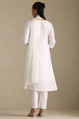 Women's White Art Silk Embroidered Suit Set With Sequins