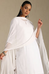 Women's White Art Silk Embroidered Suit Set With Sequins