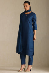 Women's Blue Art Silk Embroidered Suit Set With Sequins