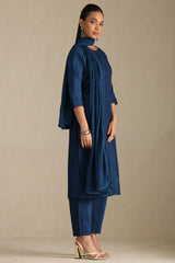 Women's Blue Art Silk Embroidered Suit Set With Sequins