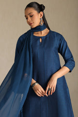 Women's Blue Art Silk Embroidered Suit Set With Sequins