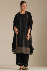 Women's Black Georgette Suit Set With Stone Work