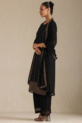 Women's Black Georgette Suit Set With Stone Work
