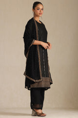 Women's Black Georgette Suit Set With Stone Work