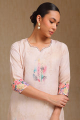 Women's Beige Rayon Botanical Print Kurta With Beads
