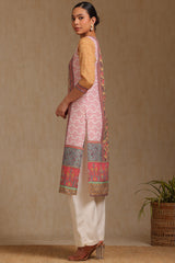 Women's Mustard Rayon Botanical Print Kurta With Thread Work