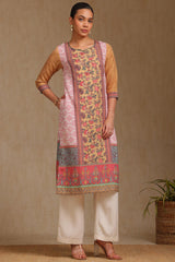 Women's Mustard Rayon Botanical Print Kurta With Thread Work