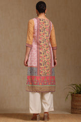 Women's Mustard Rayon Botanical Print Kurta With Thread Work